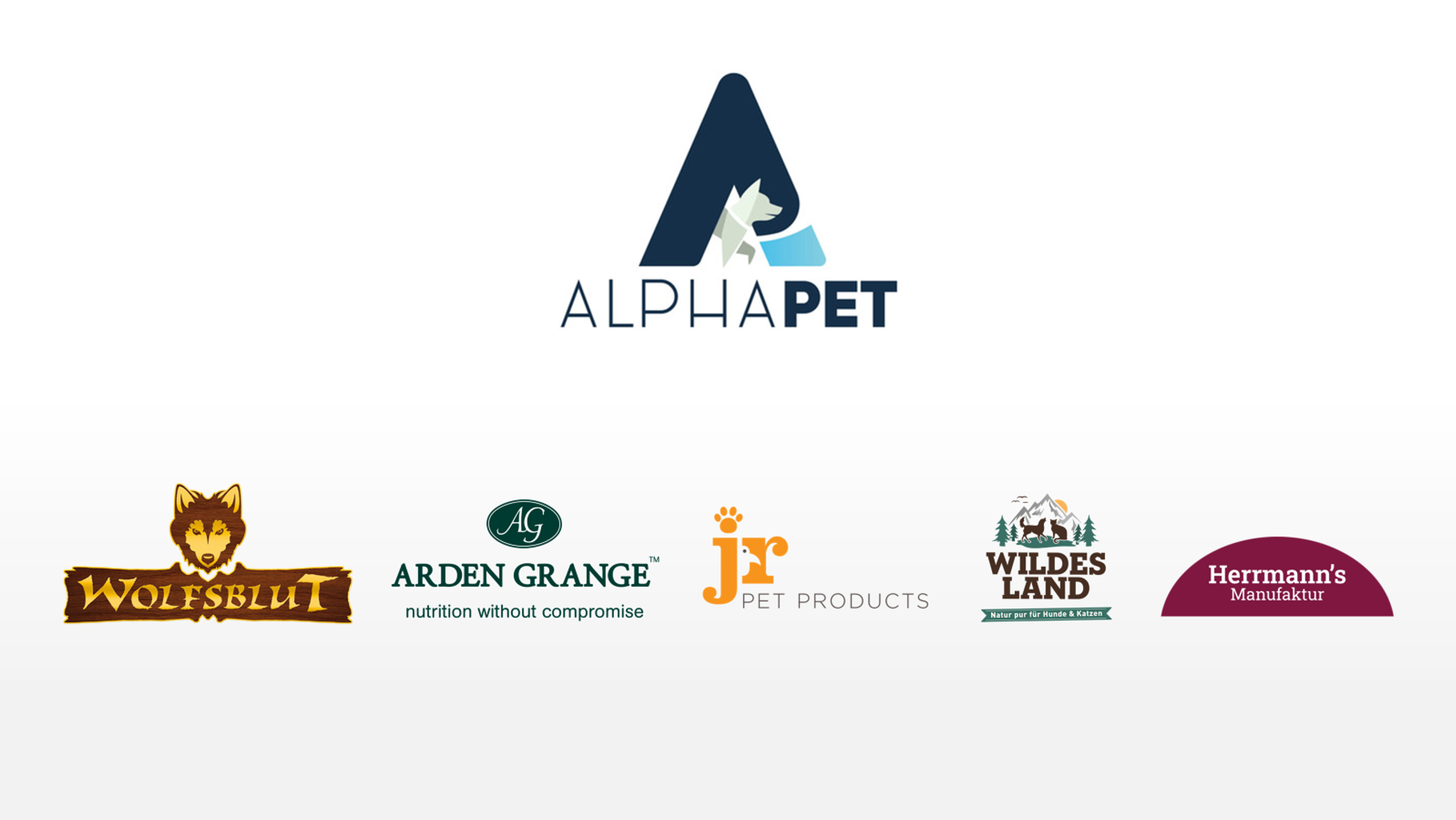 Big AlphaPet logo with AlphaPet brand logos below