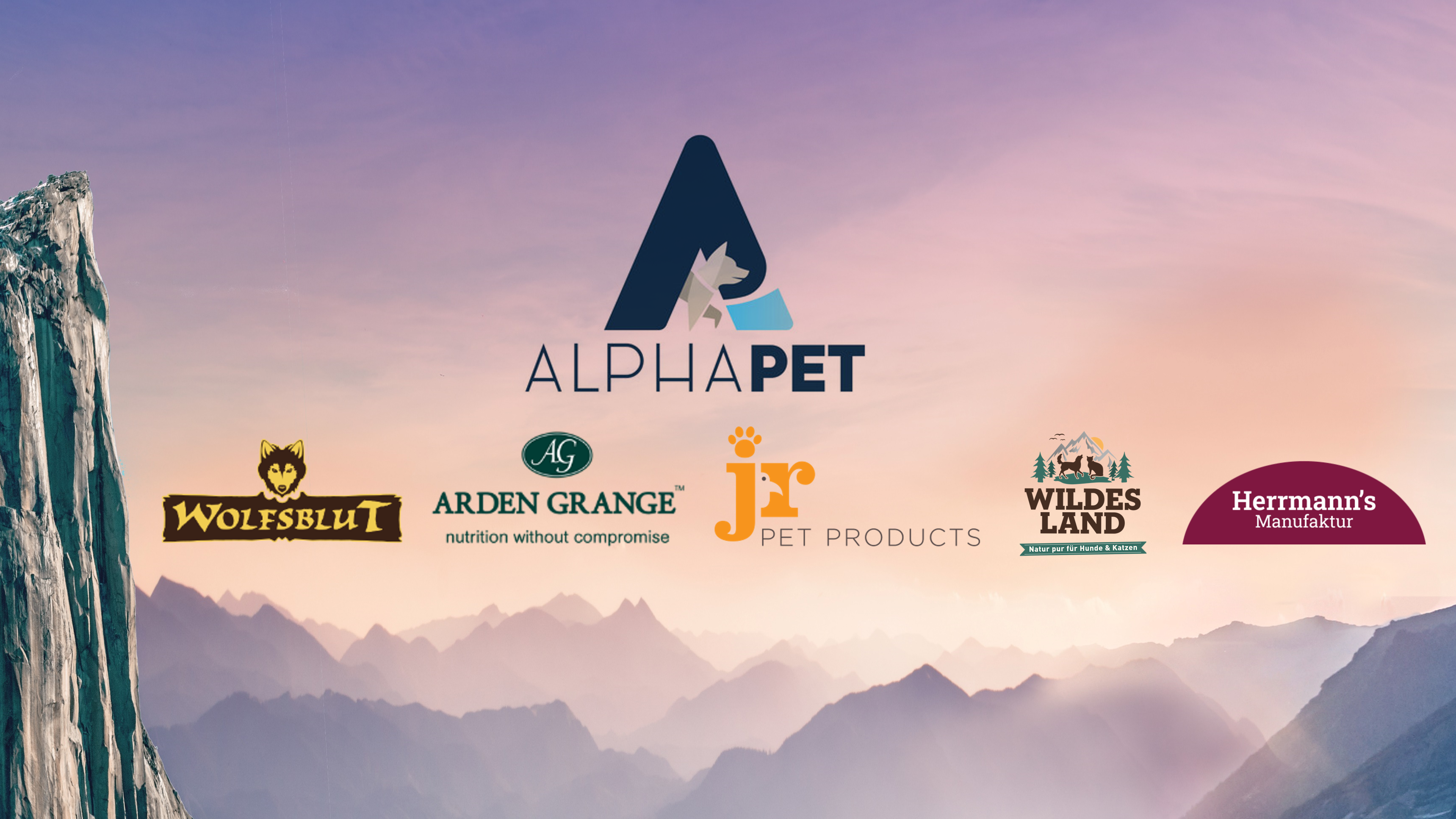 Big AlphaPet logo with AlphaPet brand logos below